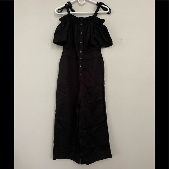 NWT - 7 For All Mankind - Smocked Off-Shoulder Jumpsuit - Jet Black - Size:S - Picture 4 of 5